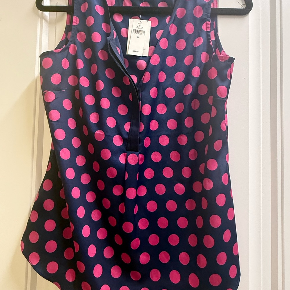Banana Republic Navy and Pink Polka Dot Sleeveless Top